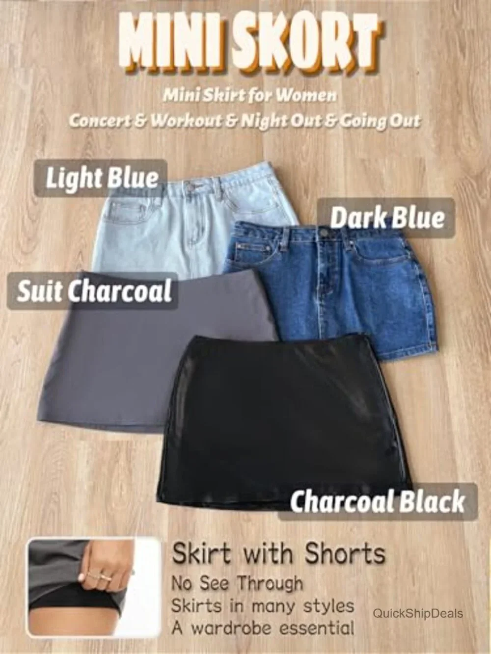Stretchy Mini Skort with Built-in Shorts, 5 Pockets, Low Waist